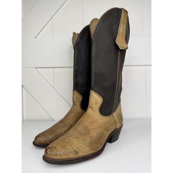 Vintage Leather Cowboy Boots Womens 6.5M Made in USA Black & Tan Western‎ - Picture 5 of 15